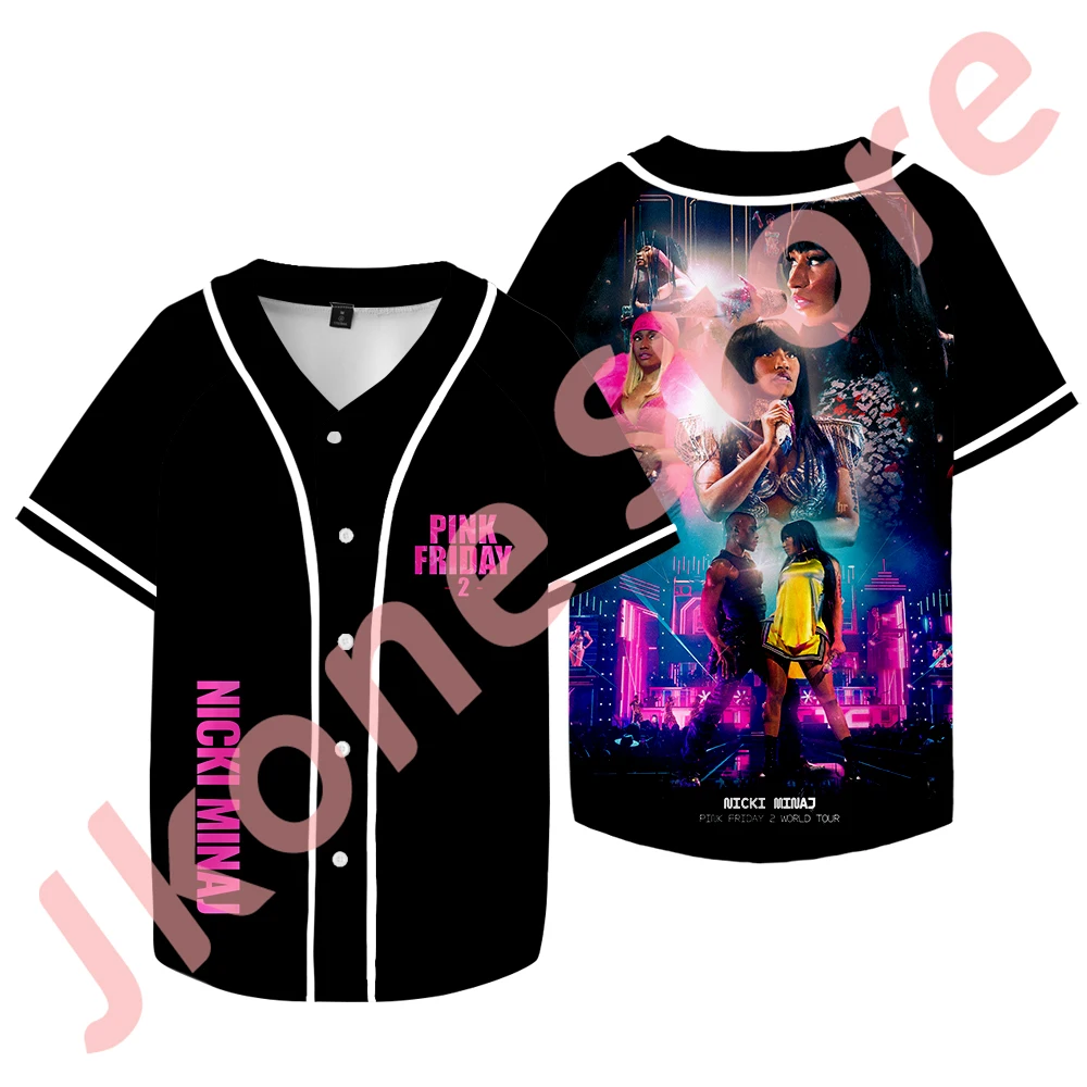 

Nicki Minaj Tour Baseball Jacket PF2 Logo Merch Jersey Women Men Fashion Casual HipHop Short Sleeve Tee