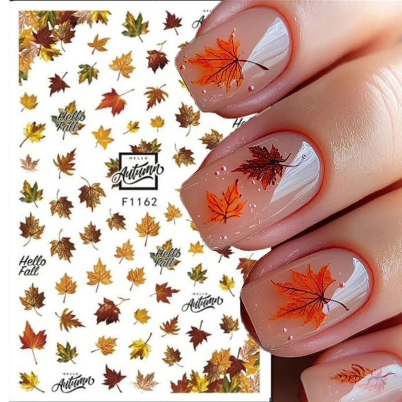 

3d Stickers Autumn Winter Dry Red Gold Brown Maples Leaves Nail Art Decals Stickers For Nails Art Manicures Tips Decorations