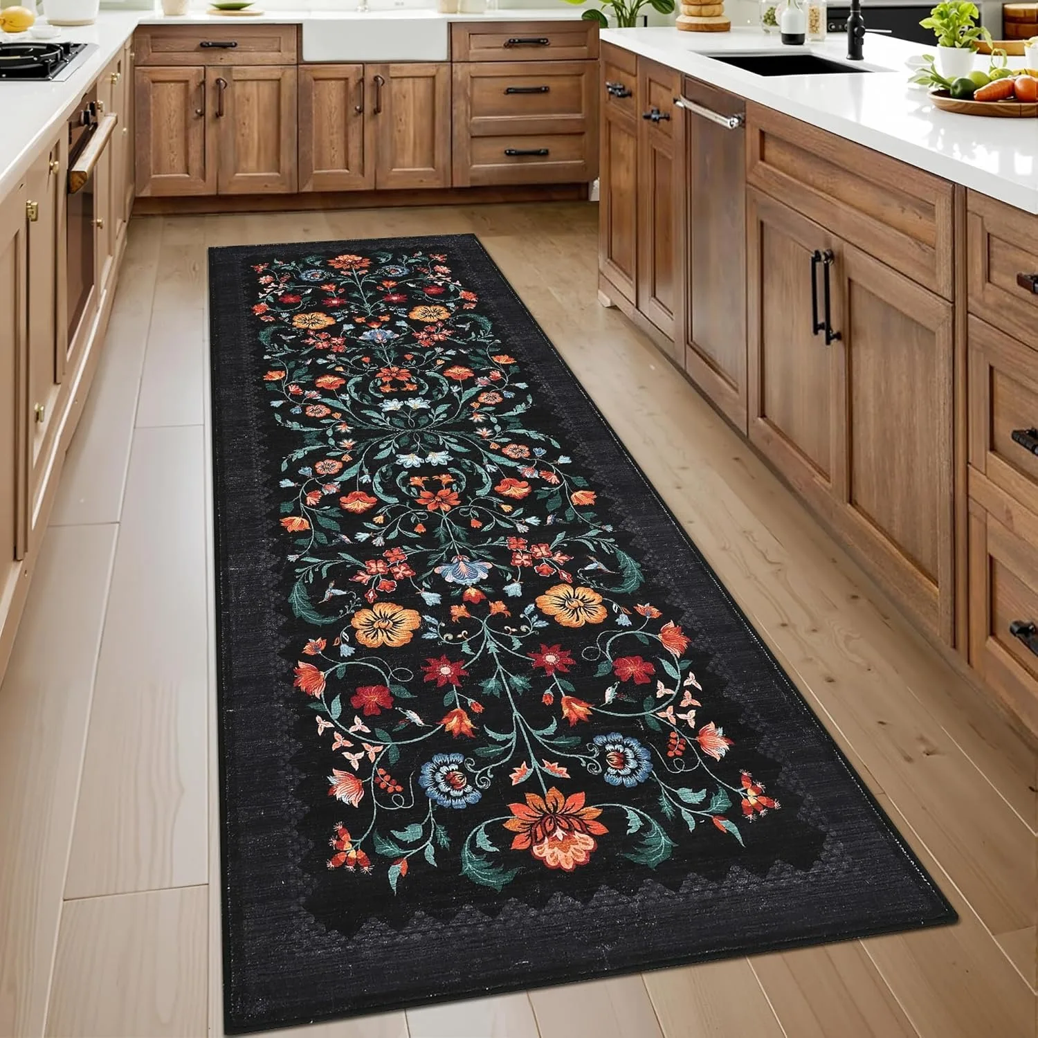 

Hallway Runner Rug Washable Floral Corridor Long Carpet Soft Low Pile Christmas Decor Carpets Bedroom Floor Mat Non-slip Mats