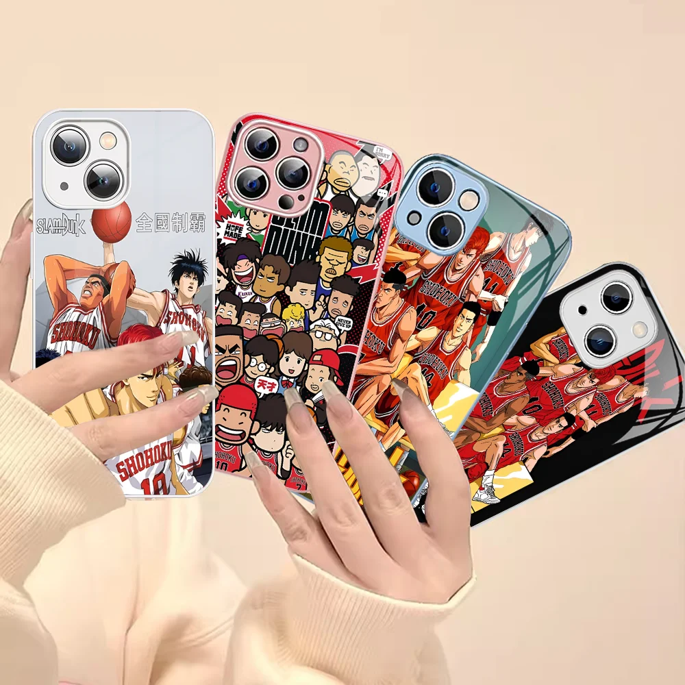 

S-Slam D-Dunk Anime Phone Case Tempered Glass For Iphone 14 13 12 11 Pro Mini XS MAX 14Plus X XS XR Fundas