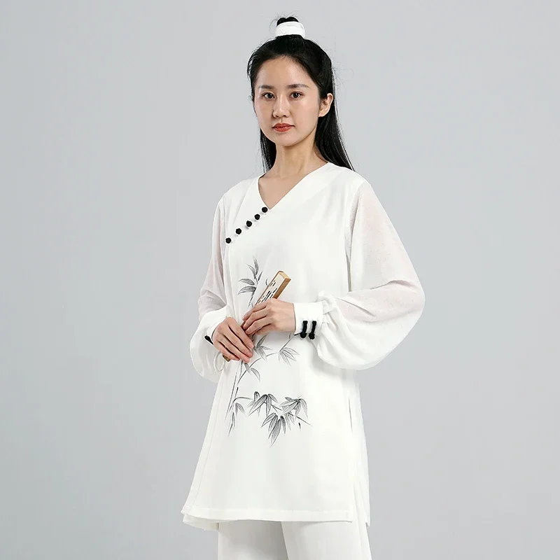 Tai Chi Clothes Women Wushu Clothes Kung Fu Competition Clothes Martial Art Uniform Wrinkle Free Hand Painted 2022 White