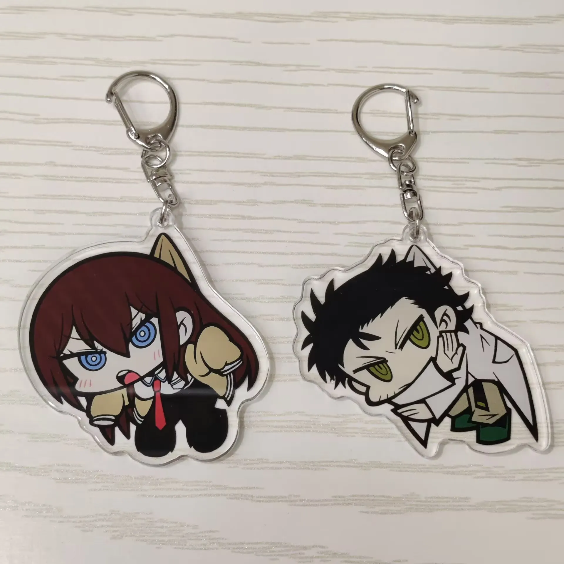 

Anime Steins;Gate Figures Makise Kurisu Okabe Rintarou Q Version Acrylic Keychains Character Shiina Mayuri Pendant Decor Keyring