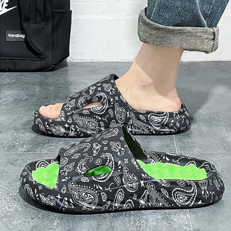 Men Flip-flops Summer Shoes Printing Sandals Trend Anti Slip Women Slides Couple Slippers Fashion Man Massage Beach Footwear