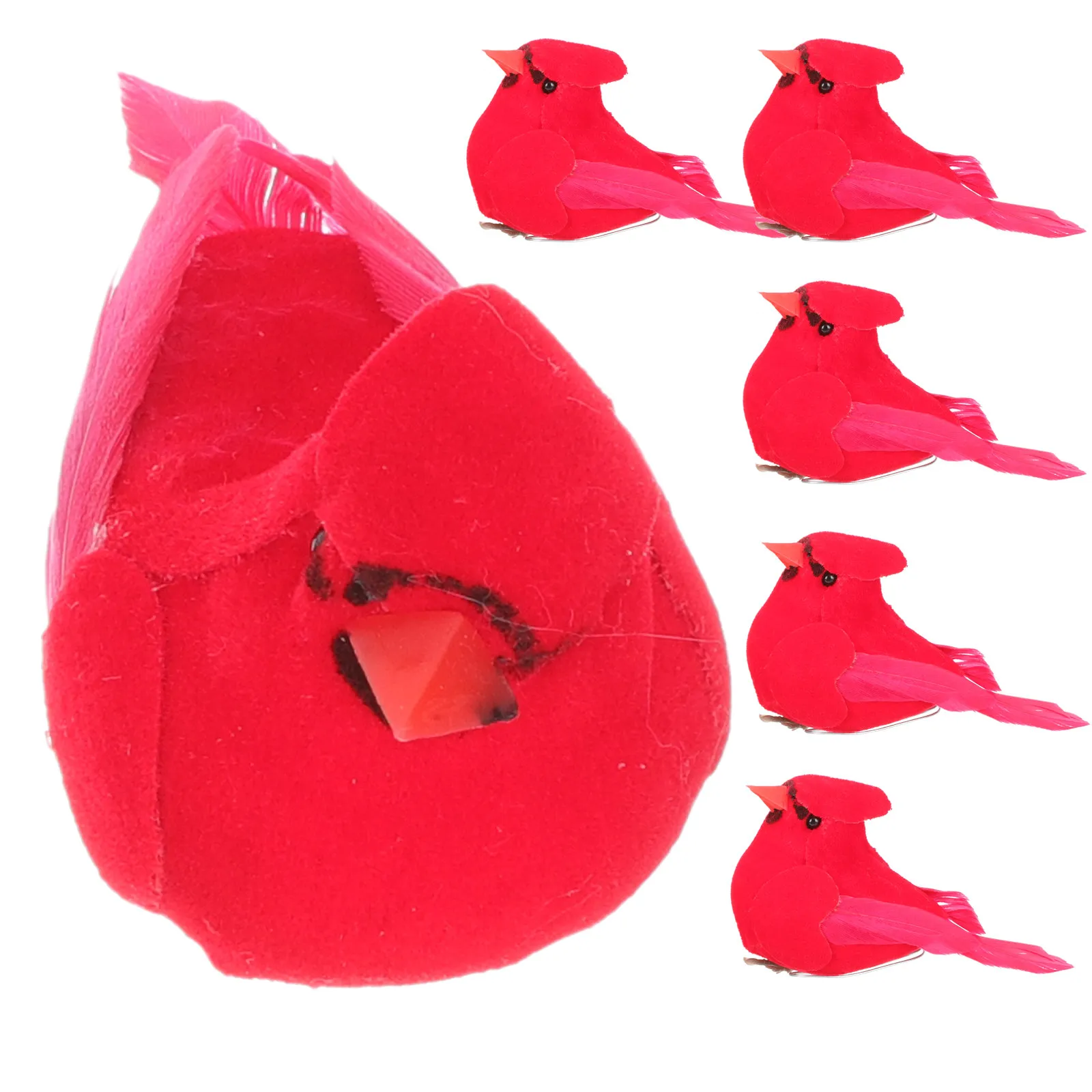 6Pcs Lifelike Artificial Cardinal Birds with Clip Christmas Decoration Tree Wreath Garland Microscape Garden Outdoor Home Scene