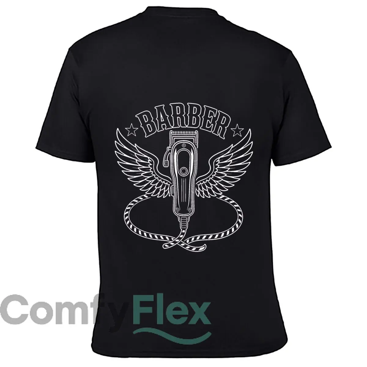 Winged Barber Clipper Vintage Badge Solid Washed Vintage Tee Distressed Loose