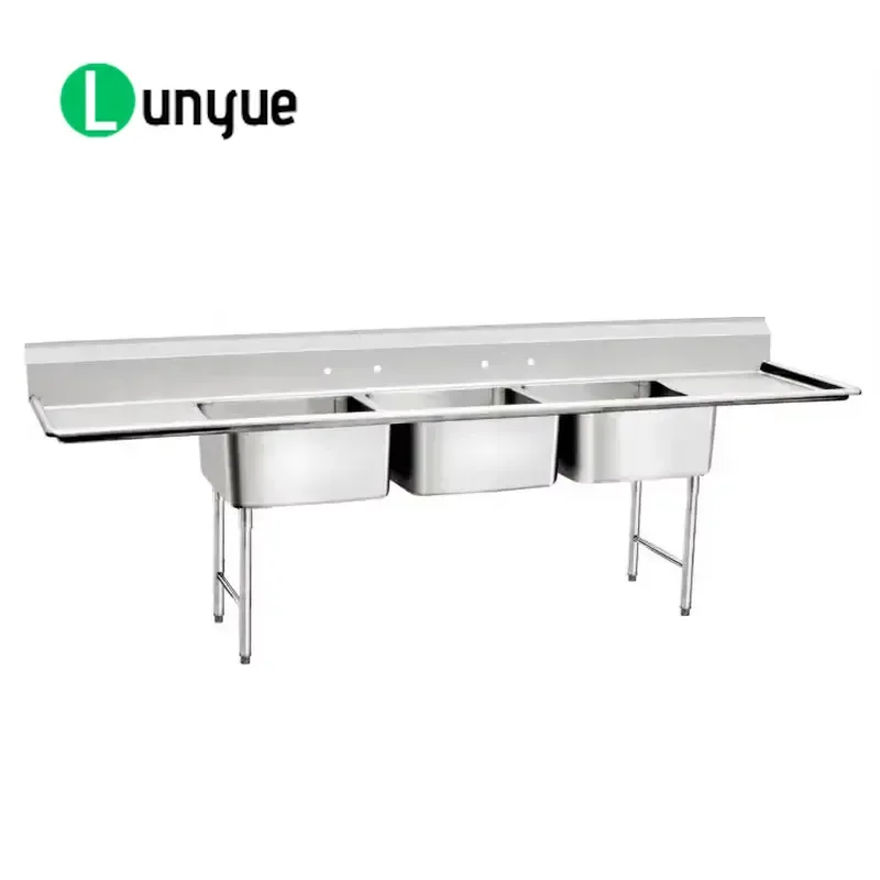 304 Stainless Steel 3 Bowl Sink Commercial Kitchen Equipment for Hotel Catering Hand Wash Budget Friendly Durable Heavy Duty
