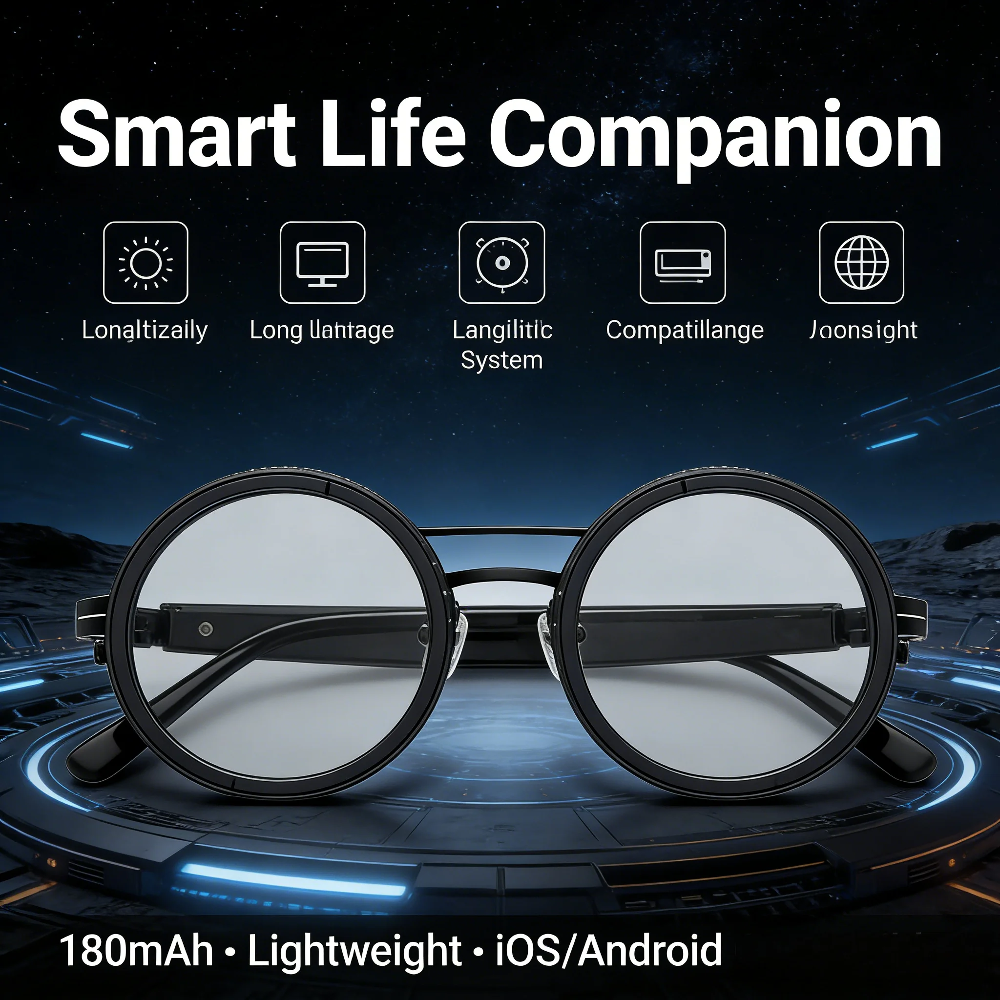 2026 New Smart AI Translation Glasses Magnetic Adjustable Round Sunglasses Anti-Blue Light UV Polarized Light Reduction Lens