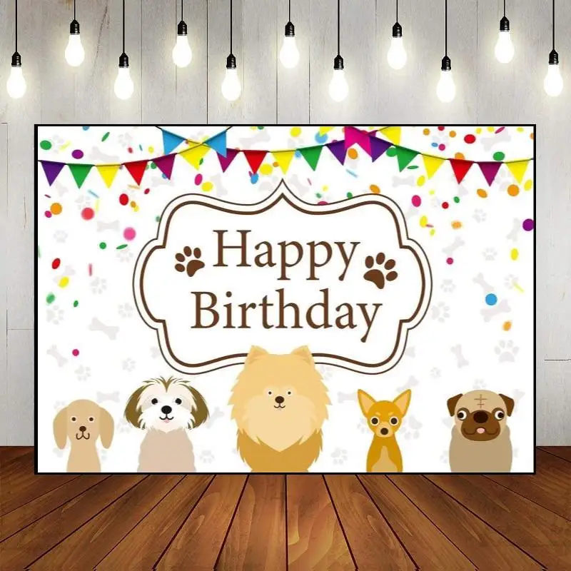 Custom Party Backdrop Wall Baby Shower Background Banner Decoration Photography Dog Theme Happy Birthday Let's Pawty Photo Owner