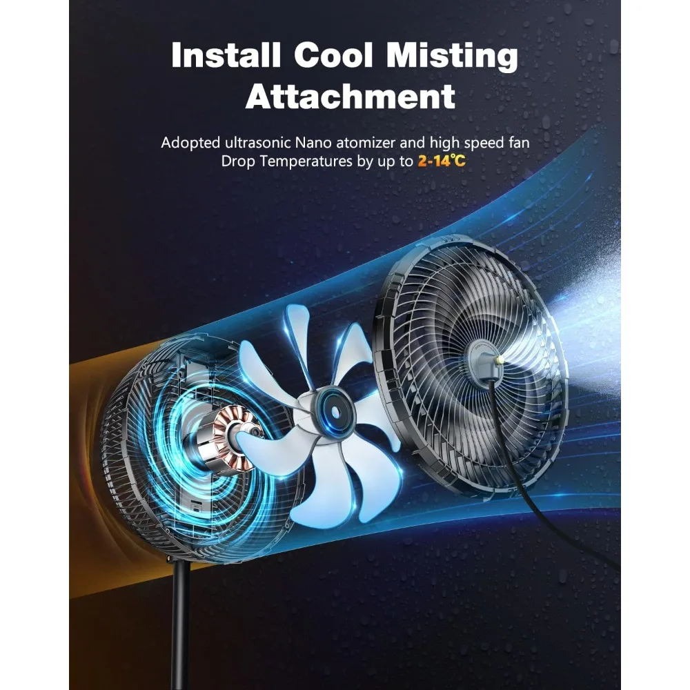 مراوح رذاذ خارجية بقدرة 20000 مللي أمبير في الساعة للباحات الخارجية، وقاعدة 12 بوصة ومراوح متأرجحة على سطح الطاولة مع مجموعة رذاذ مروحة، قابلة لإعادة الشحن
