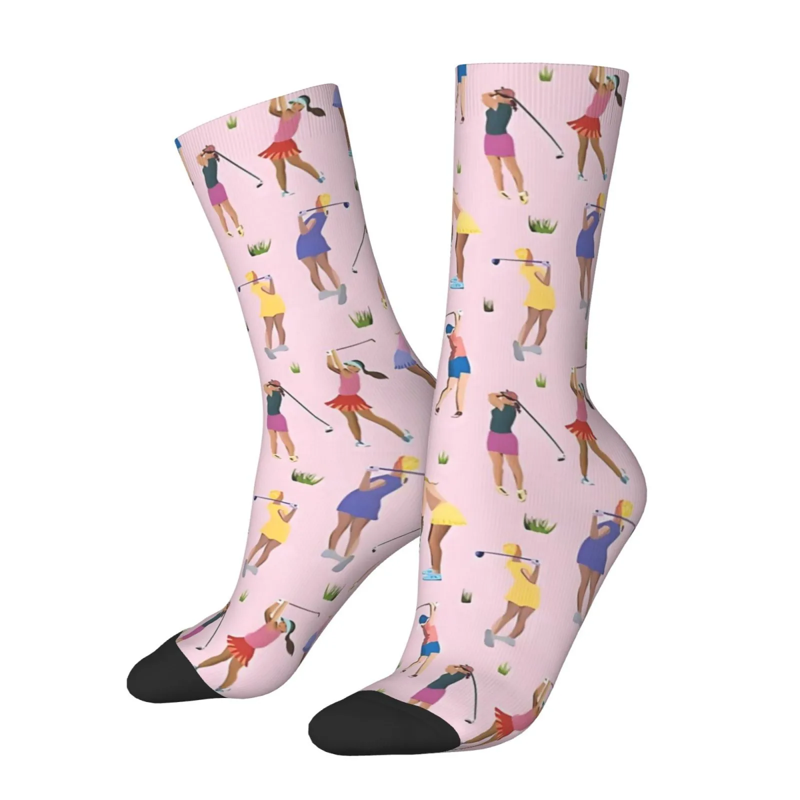 Women's Novelty Golf Player Print Crew Socks 1 Pair Breathable Durable Casual Socks for Sports Daily Wear