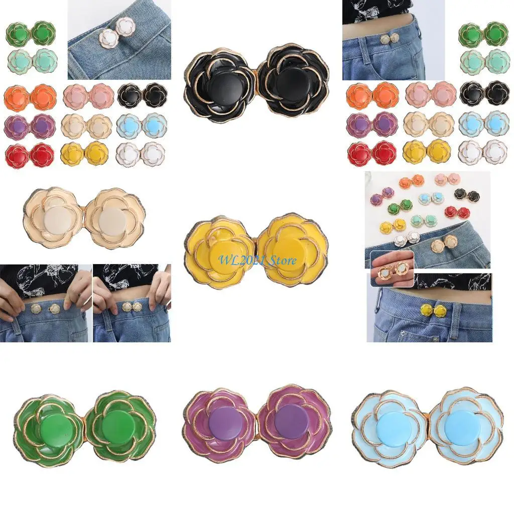 G5GC قابل للإزالة زر الجينز دبوس أزرار جينز للجينز فضفاض قابل للتعديل الخصر مشبك لطيف كاميليا زر الخصر لا الخياطة #1