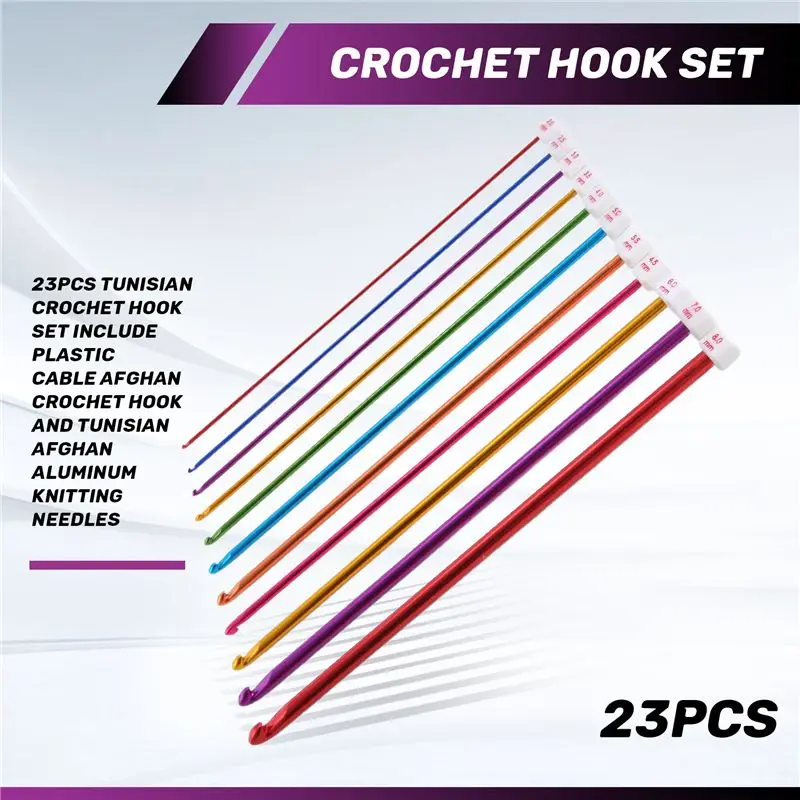 KYCOR-23Pcs Tunisian Crochet Hook Set Include Plastic Cable Afghan Crochet Hook And Tunisian Afghan Aluminum Knitting Needles