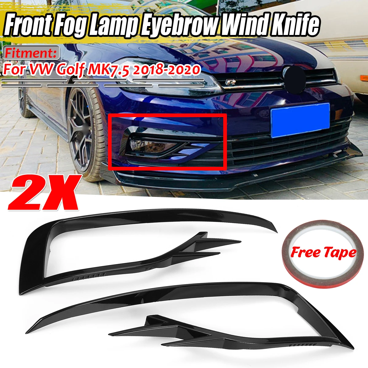 Car Bumper Fog Lamp Grille Cover Trim For VW Golf 7.5 MK7.5 2018-2020 Front Fog Light Eyebrow Frame Wind Gauge Eyelid Cover