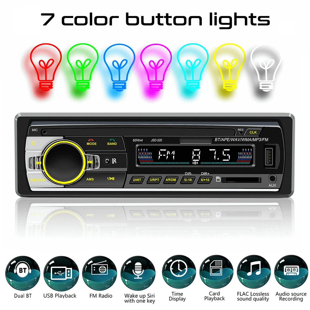 Car Radio Stereo Player Digital Bluetooth Car MP3 Player 60Wx4 FM Radio Stereo Audio Music USB/SD with In Dash AUX Input