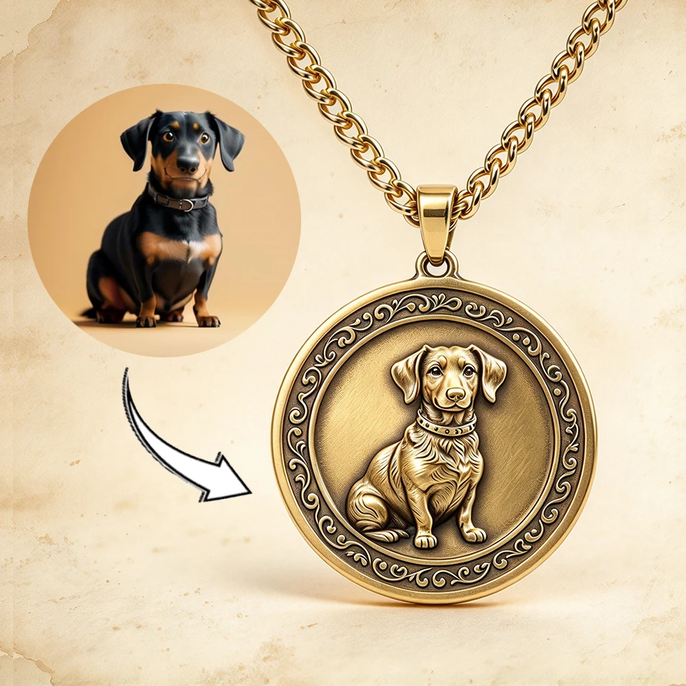 Custom Pet Portrait 3D Relief Necklace Personalized Brass Pendant Memorial Pet Keepsake Jewelry Engraved Gift for Pet Lover