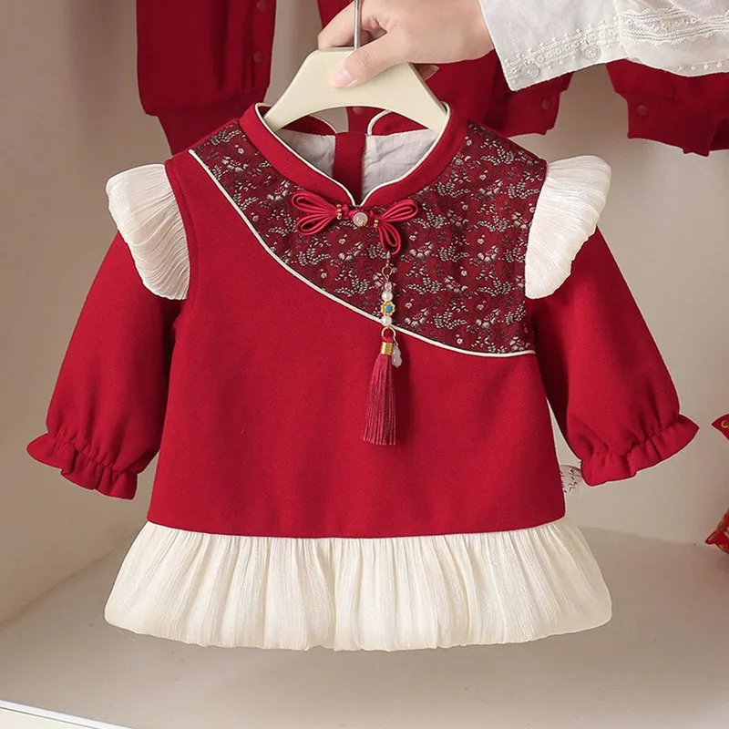 Spring Fall Newborn Girls Clothes Baby Girl Chinese New Year Outfit Cute Princess Cotton Long Sleeve Baby Vintage Clothing B211