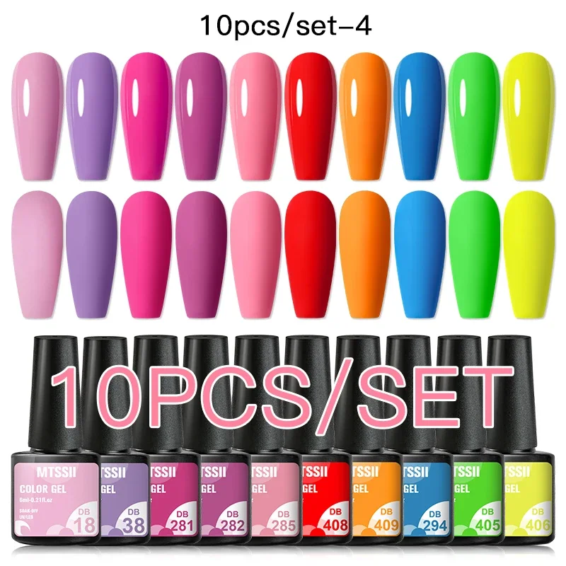 MTSSII 10PCS Sparkly Fluorescent Gel Nail Polish Neon Shining Red, Green, Yellow, Blue Summer Spring Nail Art Gel Varnish Kit