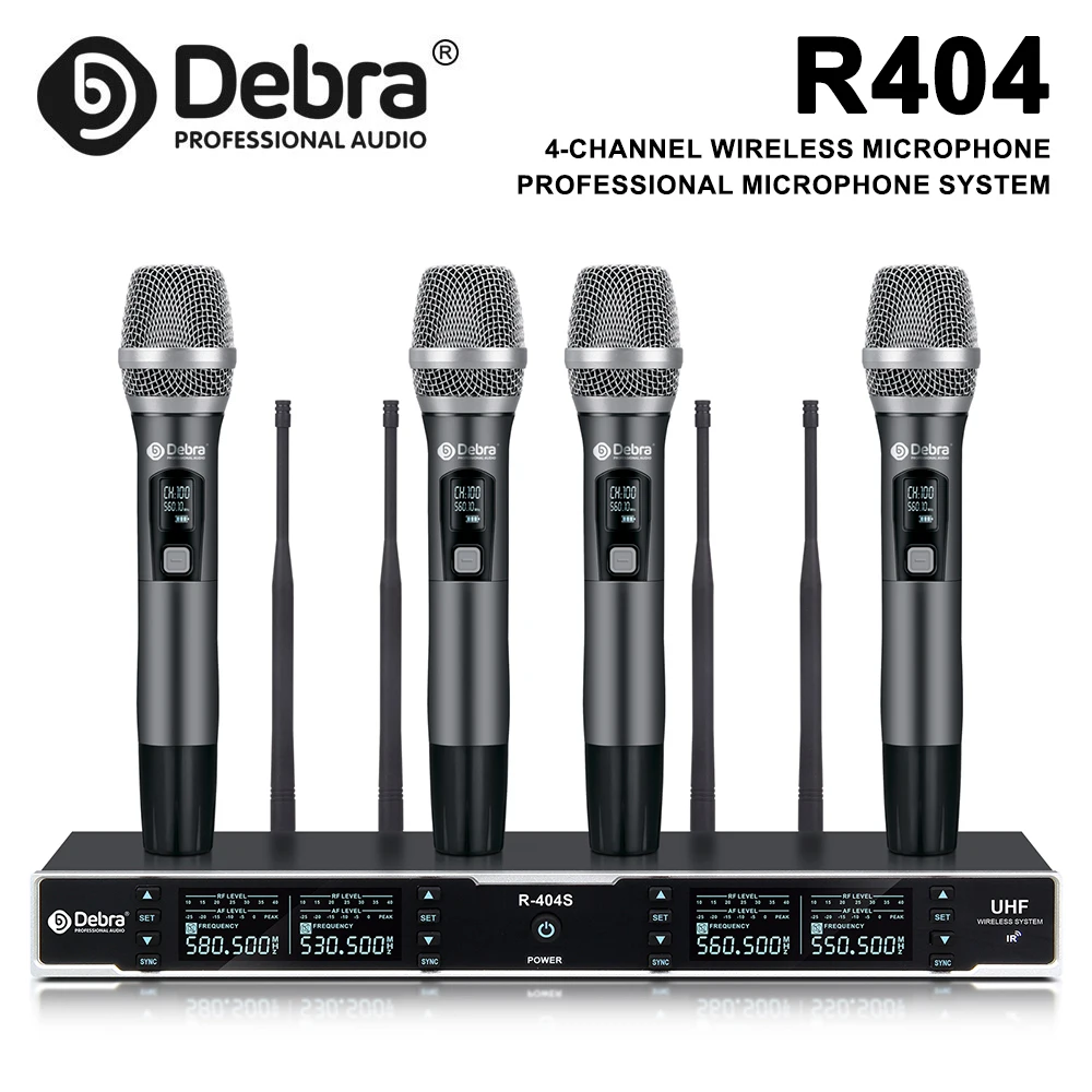 

Debra R404 UHF Professional Wireless Microphone System, 80m Transmission Distance, for Stage Performance and Online Teaching