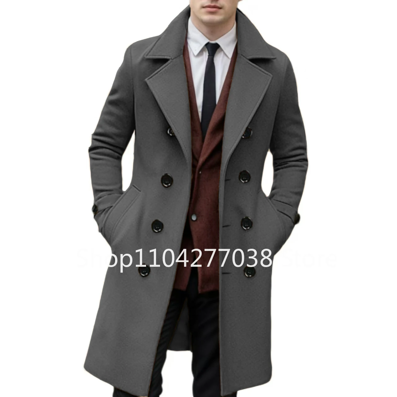 Elegant Man Trench Coat Gentleman Notched Lapel Double Breasted High Quality Comfy Men's Winter Jacket for Business Banquet