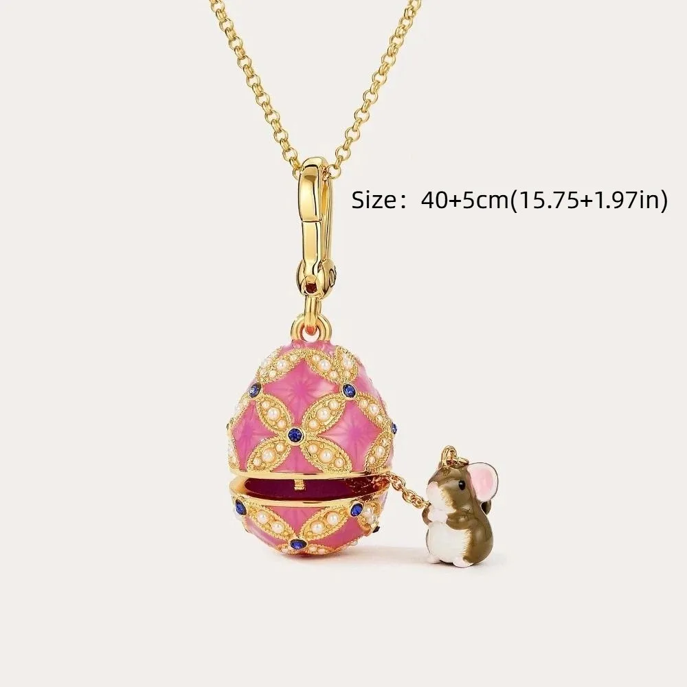 New Fashion Enamel Egg Pendant Necklace Opened Design Chinese Style Easter Egg Necklace Enamel Craft Openable Pendant