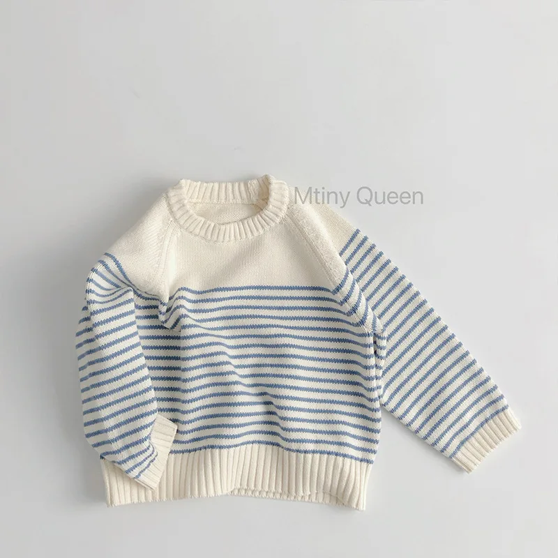 2026 Spring New Children Striped Sweater Boys Girls Versatile Knitted Pullover Baby Long Sleeve Casual Sweater Kids Clothes