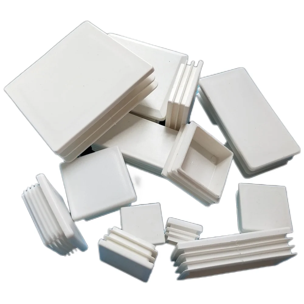 2/8pcs White Plastic Rectangle Blanking End Caps Cap Tube Pipe Inserts Plug Bung Steel