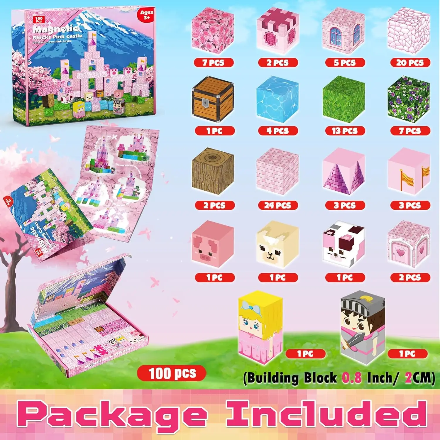 ポータブルプリンセスキャッスル磁気ブロックセット夢のような女の子向けパズルゲームDIYマグネット組み立てセット子供用感覚玩具クリスマスプレゼント