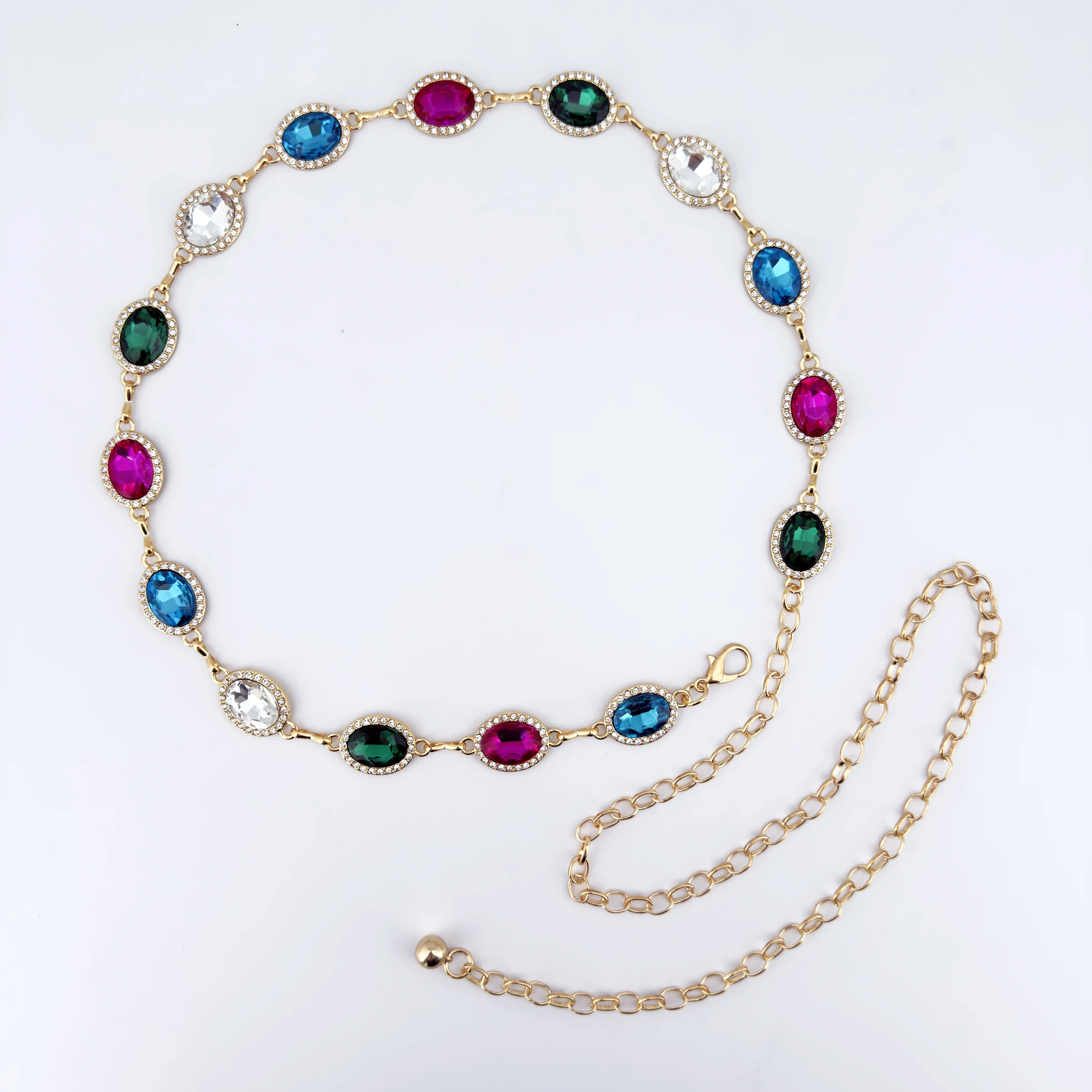 Fashionable Inlaid Shiny Emerald Glass Metal Belt Paired With Dress, Banquet, Birthday Party Clothing, Waist Chain Accessories