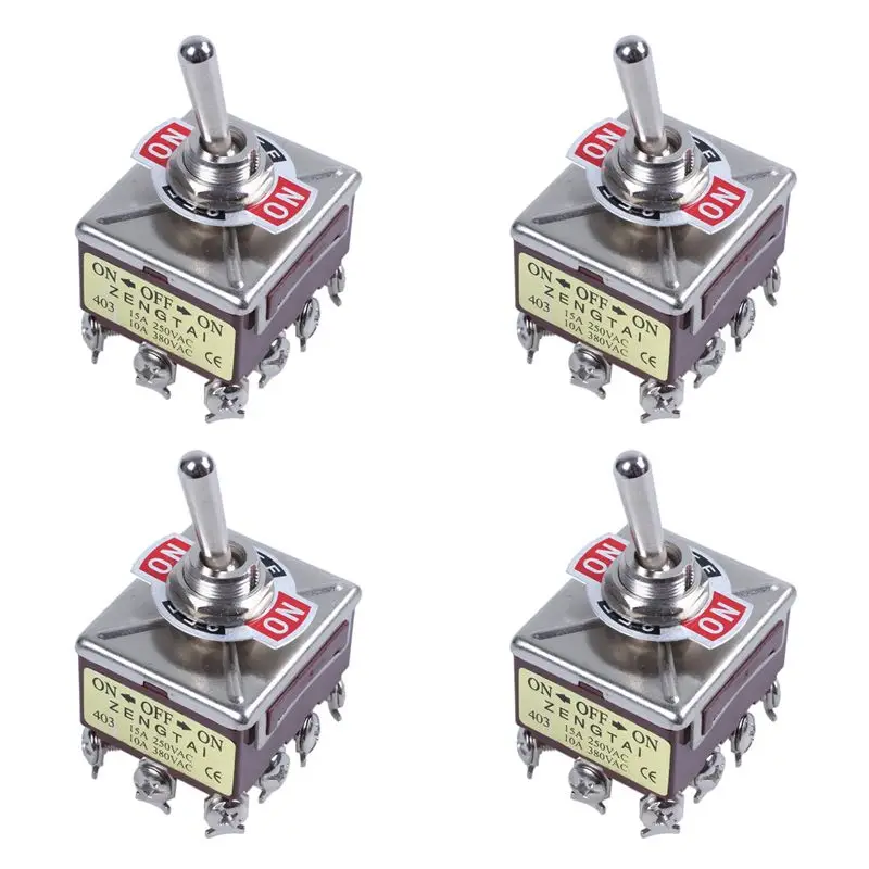 ABZZ-4X AC 380V 10A ON/OFF/ON 3 Positions 12 Pin Latching Toggle Switch 4PDT