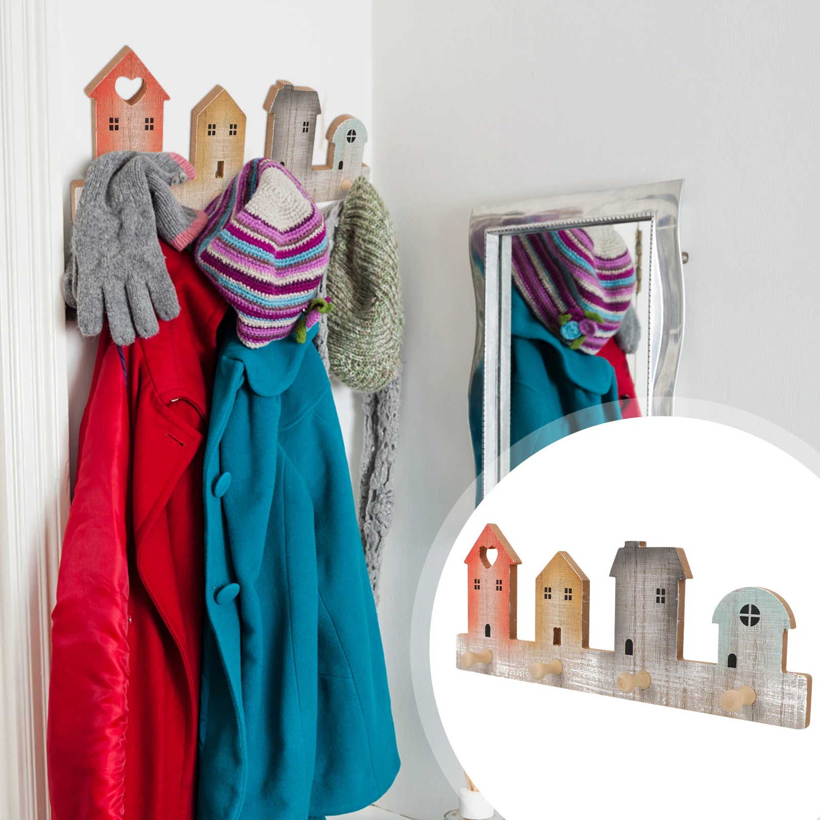 

1pc Wooden Hook Hanging Home Storage Decorative Row Hook Creative Sundries Hanger Hanging Organizer For Clothes Hats