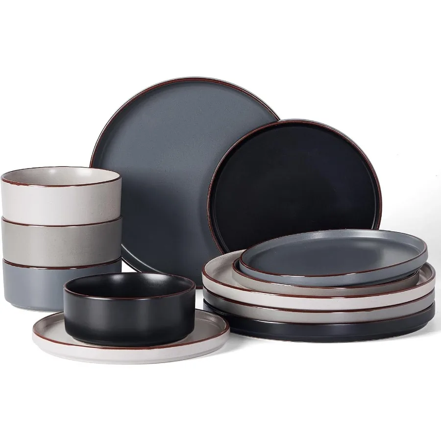 

Nebula Ridge Stoneware Dinnerware Sets Plates and Bowls Sets for 4 12 Pieces Dishes Set Microwave and Dishwasher Safe Kitchen P
