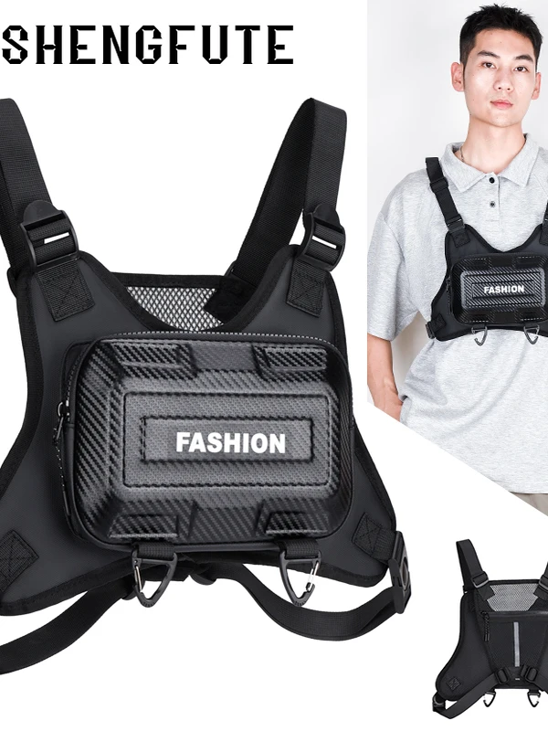 Trendy Multi-Functional Tactical Chest Bag Workwear Riding Street Style Vest Bag Sporty Zippered Hard  Men's Chest Bag