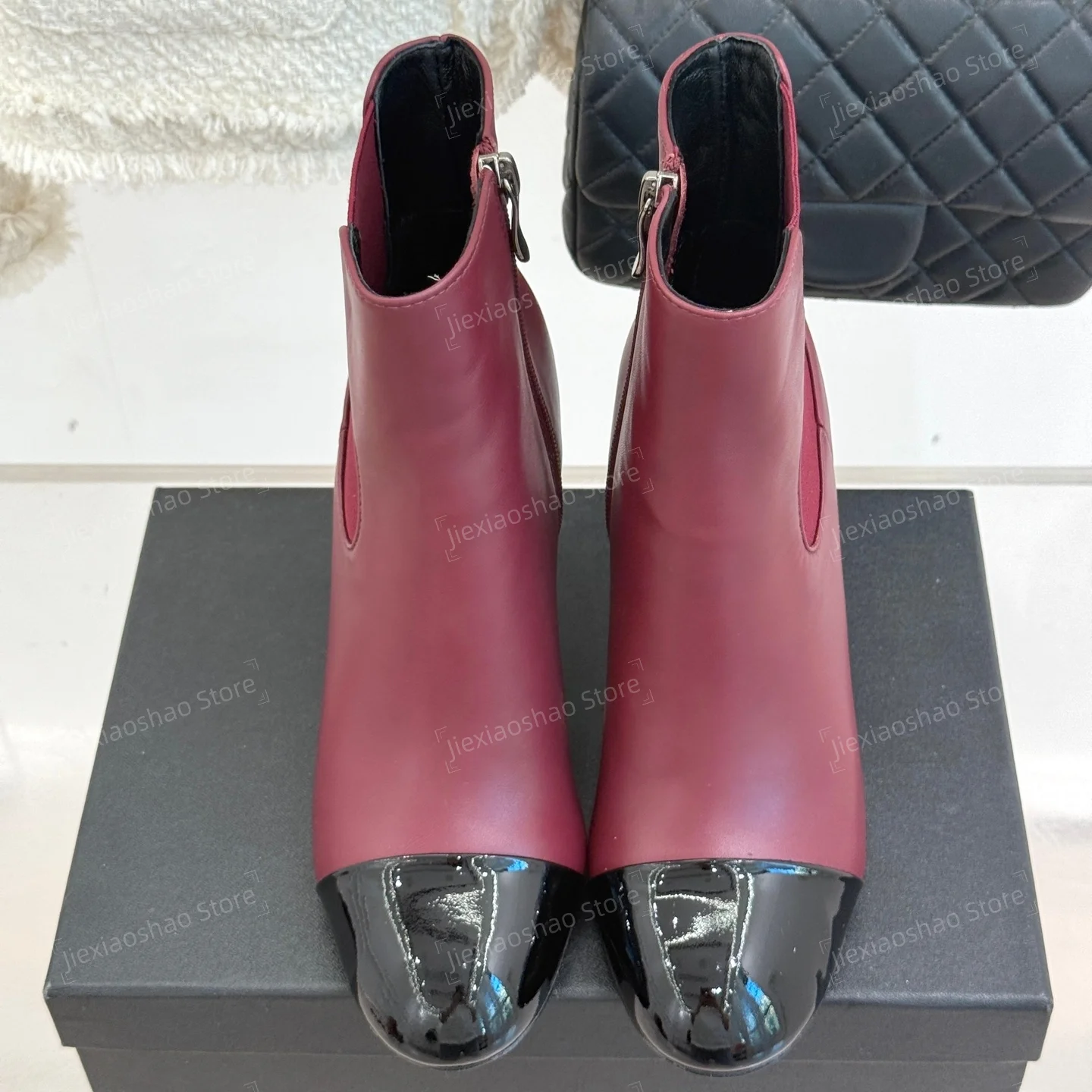 Autumn Winter Handmade Genuine Leather Round-Toe High Heel Elastic Ankle Boots Woman Shoet Boots Chelsea Boots Sapato Feminino