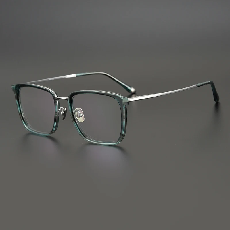 Square Frame Hand Green Tortoiseshell Ultra Light Pure Titanium Elastic Frame