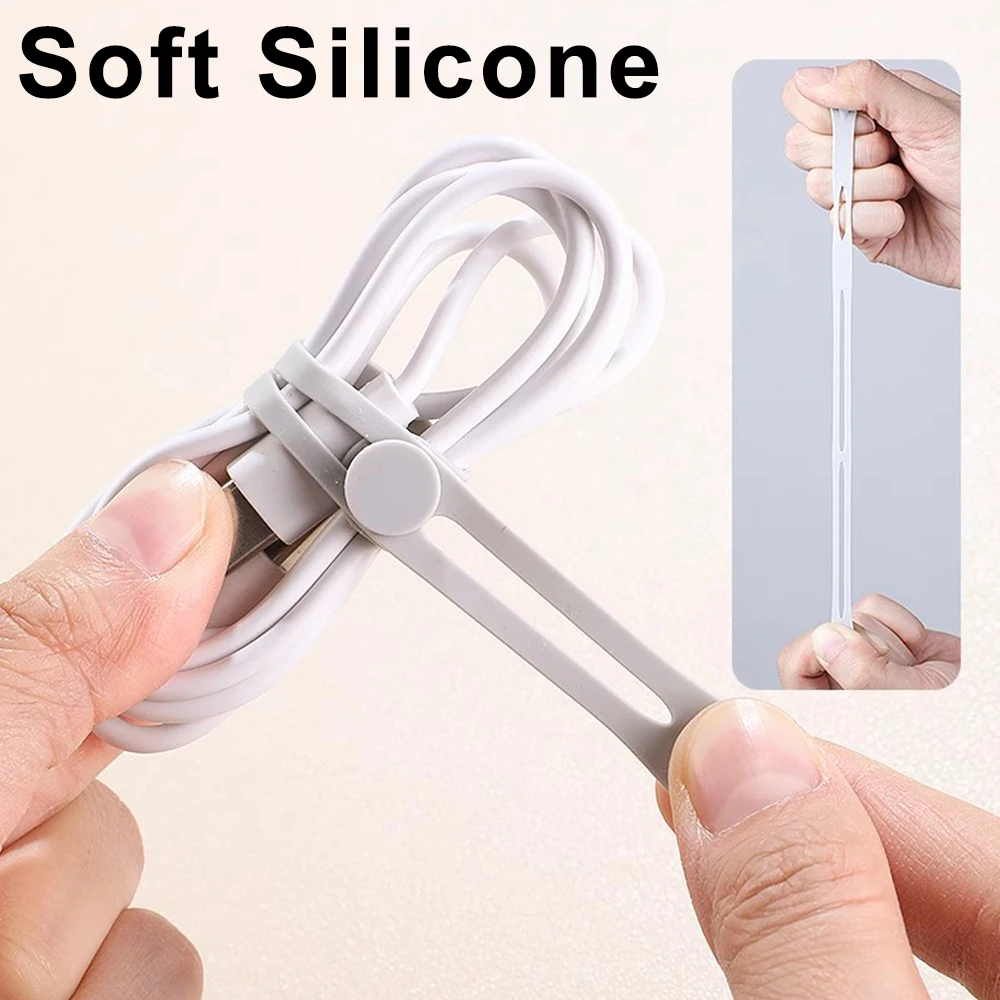 Silicone Cable Ties Soft Elastic Adjustable Cable Straps Cord Bundle Organizer Wrap Reusable Wire Management with Lock Buckle