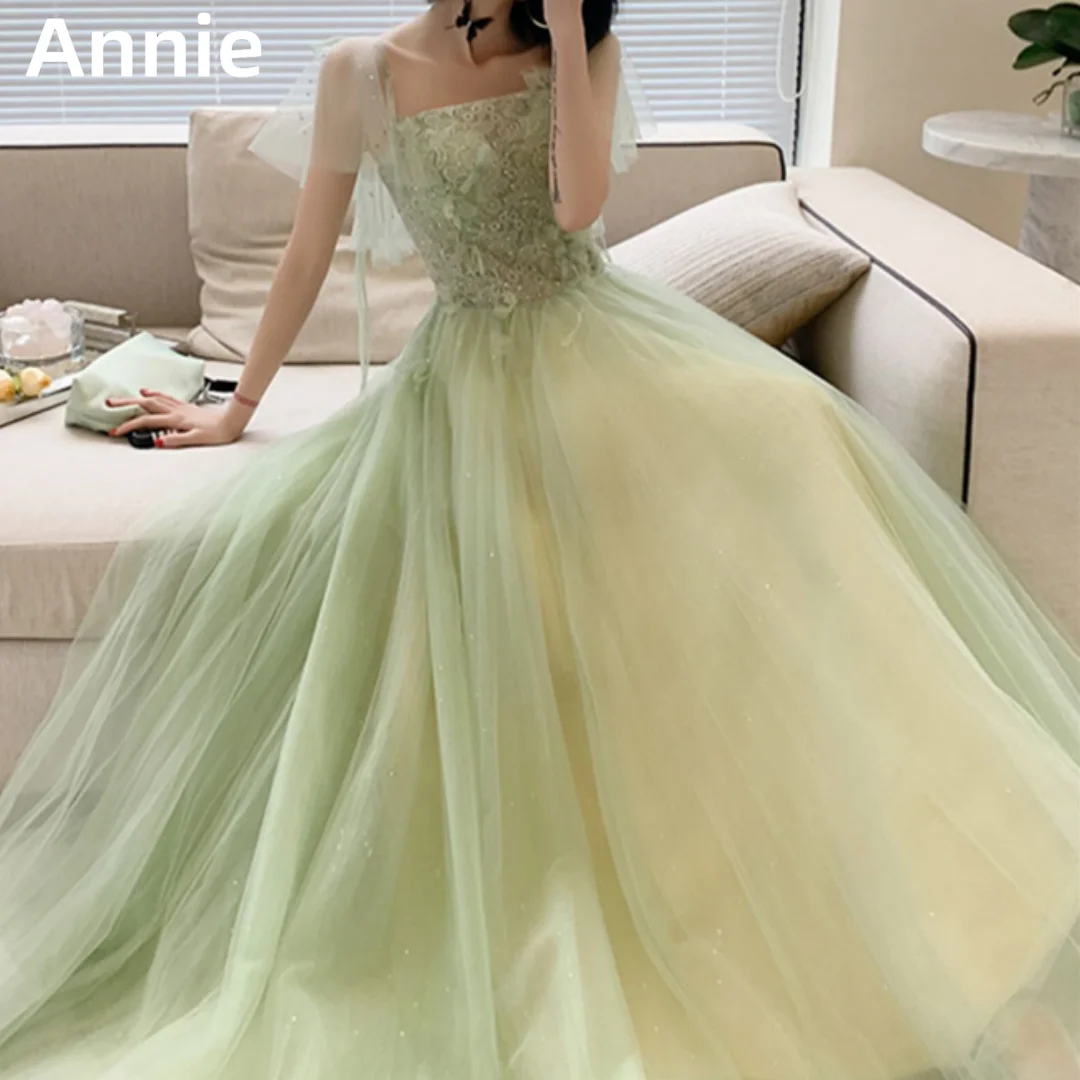 Annie Embroidery Appliqué Prom Dresses Sweet Tulle A-shaped Evening Dresses Princess Graduate Coming Of Age Ceremony Party Dress