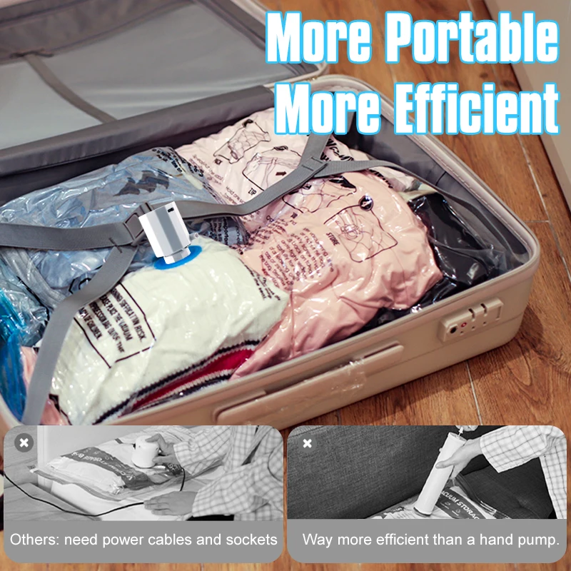 Electric Cordless Air Pump Portable Travel Air Compressor Inflator/Deflator Pumps Vacuum Storage Bag Clothes Comforter Blanket