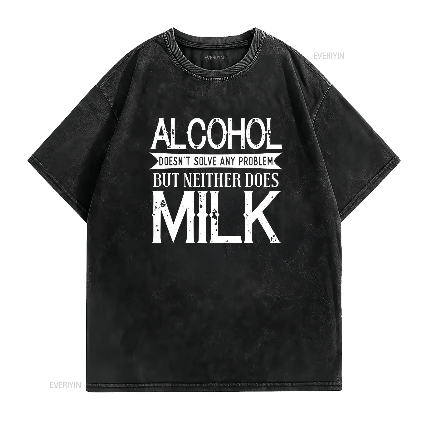Alcohol Doesnt Solve Any Problem T Shirt vintage Washed Stretched Top For Everyday Wear Stylish fashion Unisex Casual