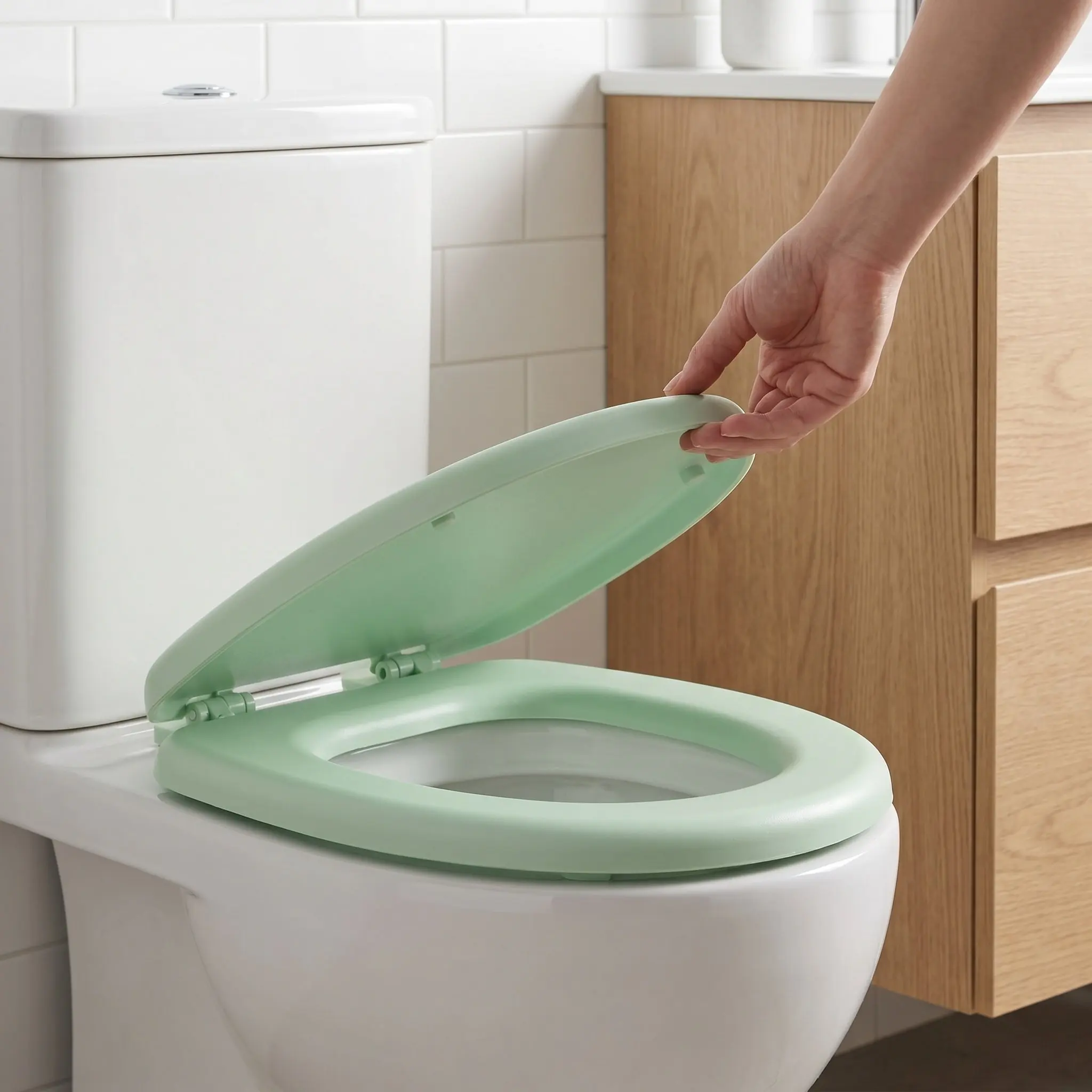 Light Green Oval Soft Close Toilet Seat Anti Slam Quiet No Slam Quick Release Hinge Top Bottom Mount Bathroom Replacement Lid