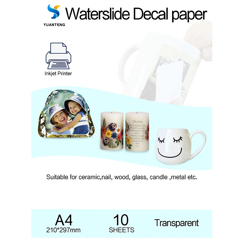 10 Sheets DIY A4 Inkjet Waterslide Decal Transfer Paper White Clear Laser Waterslide Decal Paper Sheet for Inkjet Laser Printer