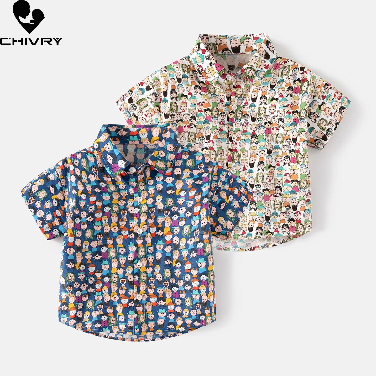 

New 2024 Boys Summer Cartoon Print Shirts Kids Fashion Short Sleeve Lapel Blouse Shirt Children Casual Tops Clothing