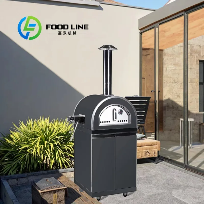Outdoor Wood Burning Pizza Oven Features Tall Smoke Vent Pipe To Keep Dining Areas Clear While Making Traditional Smoky Flavor