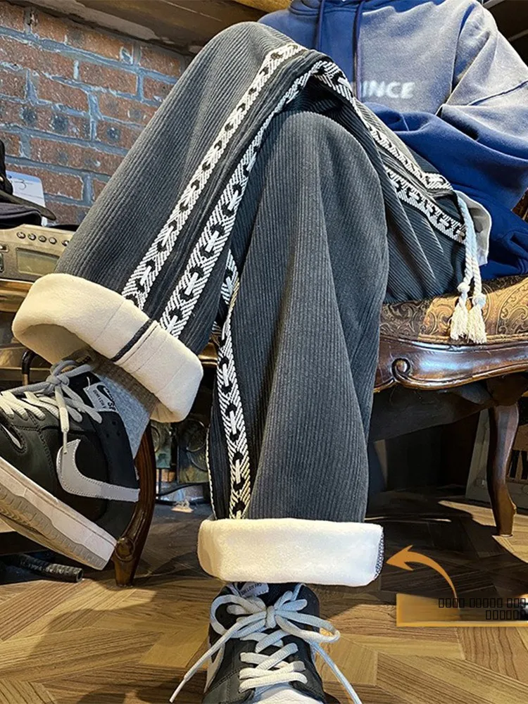 

Мужские вельветовые брюки на осень-зиму, утепленные, прямого кроя, широкие, модные, больших размеров, повседневные, длинные