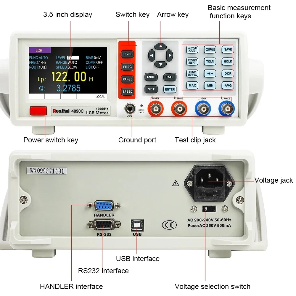 RuoShui Digital LCR Meter Desktop Capacitance Resistance Impedance Inductance Measure Instrument Electric Bridge Component Test