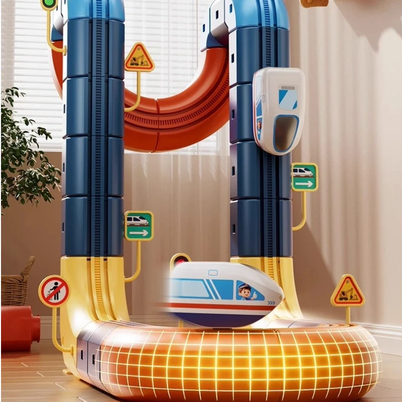 لغز المسار الكهرومغناطيسي بنة مجموعة لعبة مكافحة الجاذبية مركبة السكك الحديدية مترو الانفاق سيارة مونتيسوري الأطفال هدية الكريسماس #4