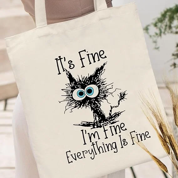 Minimalist Line Art Cat Canvas Tote Bag  Women's Trendy Shoulder Bag Versatile Handbag for Cat Lovers Fashion Daily Bag White