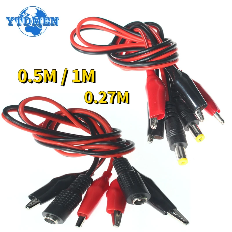 1PCS 2 Alligator Clip 1 Male or Female DC Power Plug Connector Medium Alligator Clip Cables 1m/0.5M/0.27M 5.5*2.1mm Test Leads