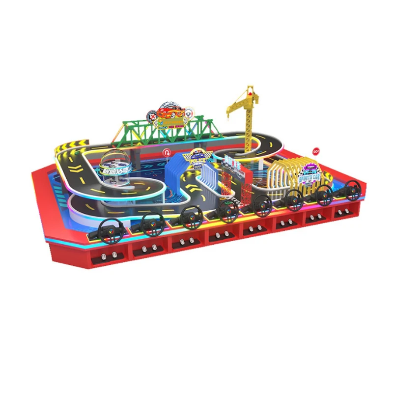 4MX3M Indoor RC Race Track with 6 Racing Cars & 6 Steering Wheels Metal Pedals for Kids' Amusement & Games