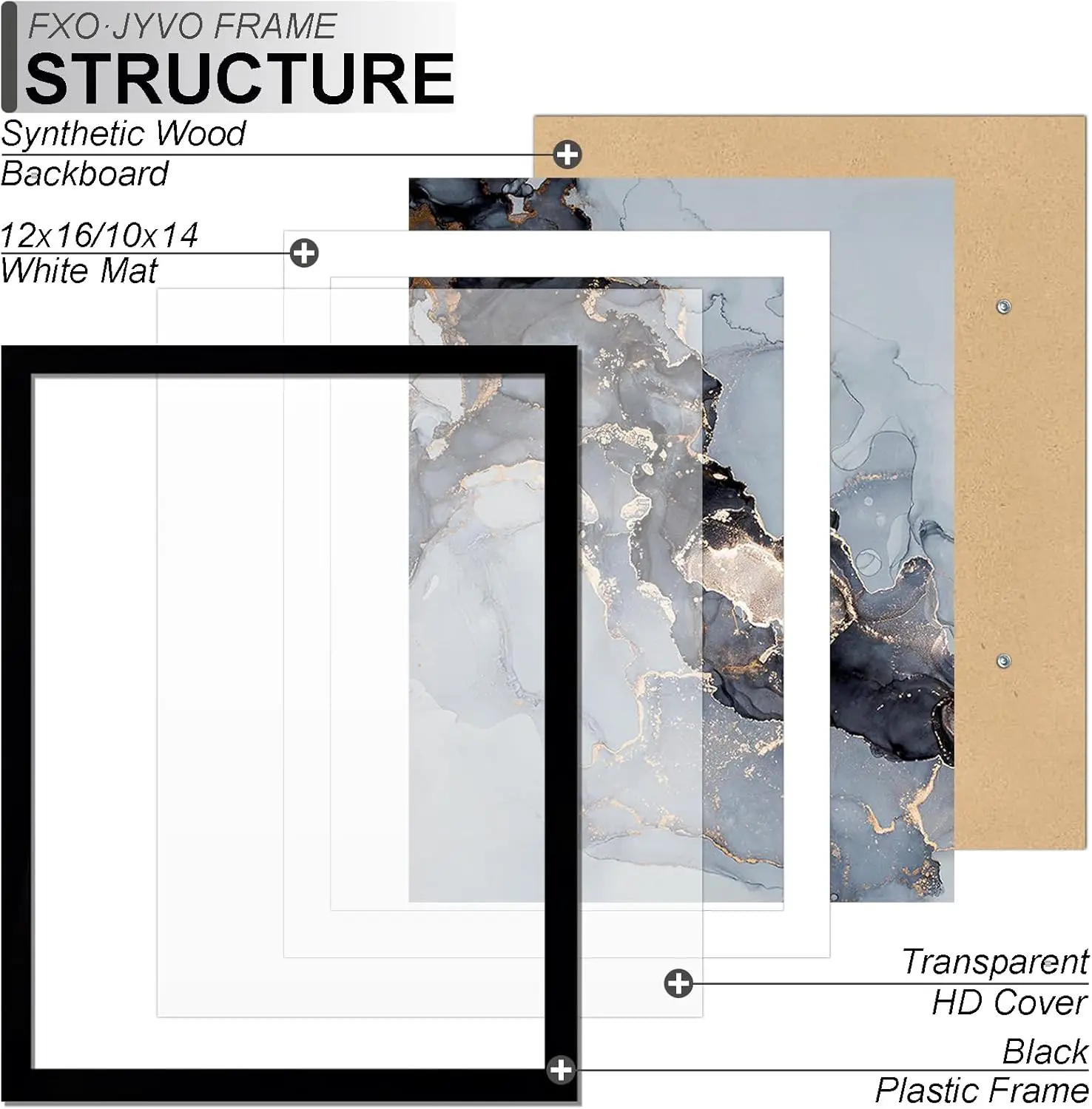 Black 12x16 Frame Set of 4 for Diamond Art Painting, Display 10x14 with Mat or 12x16 Without Mat, Wall Hanging Picture Frames