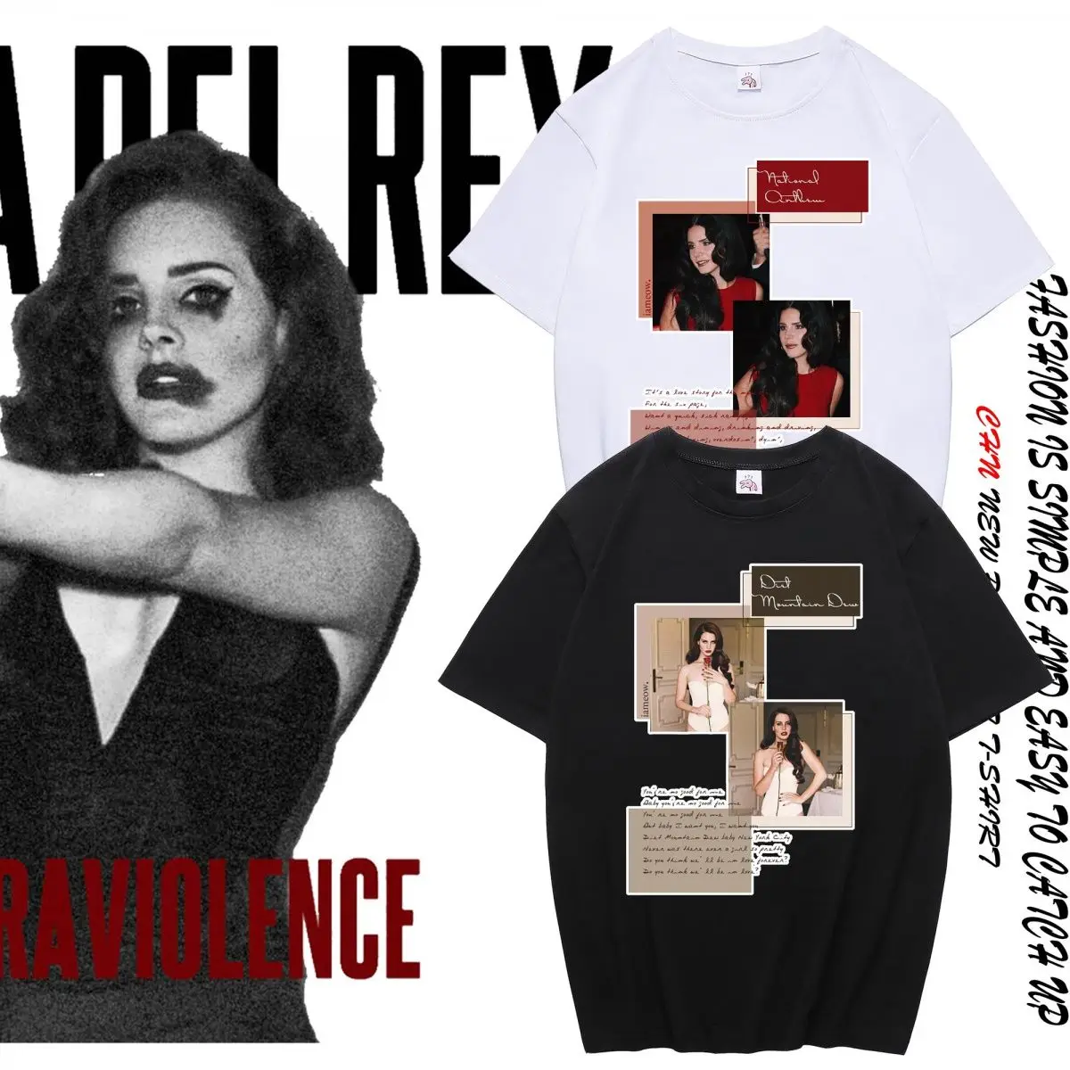 

Lana Del Rey Thunder Sister Short Sleeve Lust for Life Album Printing Peripheral Men's and Women's Loose Top